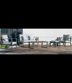 Conjunto terraza jardín aluminio Bolonia-77 con estructura en gris antracita.
