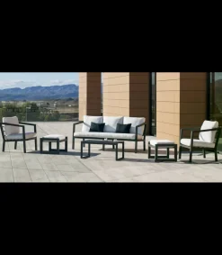 Conjunto terraza jardín aluminio Acapulco-8 con estructura en gris antracita.