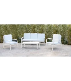 Conjunto terraza jardín aluminio Senmary-8 con estructura en blanco.
