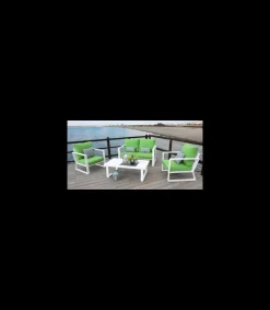 Conjunto terraza jardín aluminio Bolonia-77 con estructura en blanco.