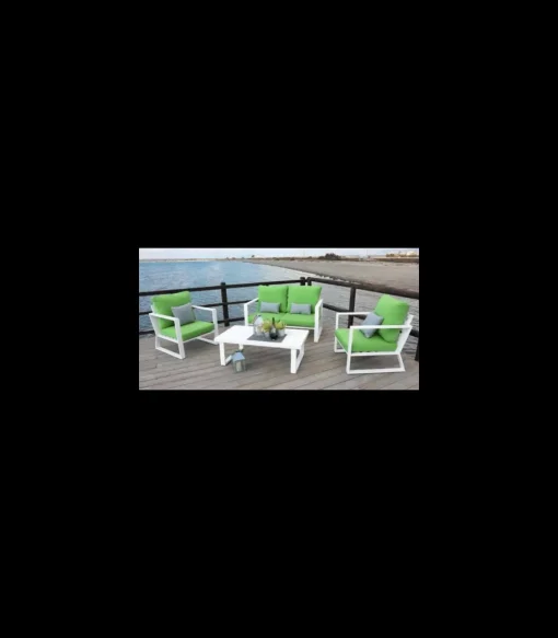 Conjunto terraza jardín aluminio Bolonia-77 con estructura en blanco.