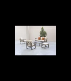Conjunto terraza jardín aluminio Senia-8 con estructura en antracita.