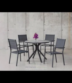 Conjunto terraza jardín mesa + 4 sillones aluminio gris antracita Giglio-100/corcega-4.