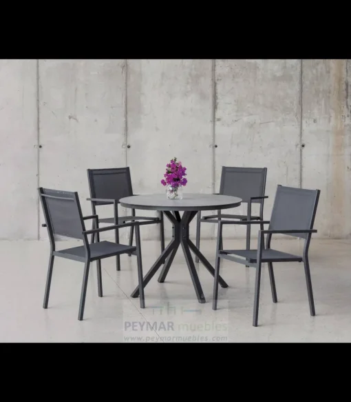 Conjunto terraza jardín mesa + 4 sillones aluminio gris antracita Giglio-100/corcega-4.