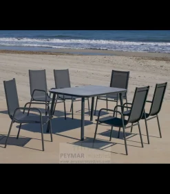 Conjunto terraza jardín mesa + 4 sillones aluminio gris antracita Mundra-150x90/Lerian-4.
