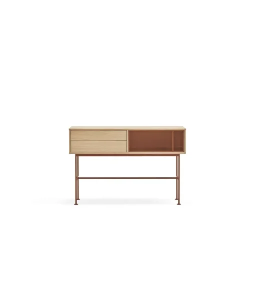 Consola modelo Yoko 2 cajones acabado roble/teja, 120cm(ancho) 80cm(alto) 35cm (fondo)