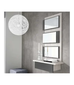 Consola Nube con espejo en blanco ártico y grafito.