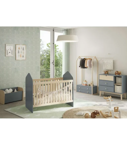 Cuna infantil Estela acabado verde kaki/cera blanca, 102cm(alto) 66.5cm(ancho) 123.8cm(fondo)