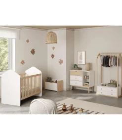 Cuna infantil Estela acabado blanco/cera blanca, 102cm(alto) 66.5cm(ancho) 123.8cm(fondo)