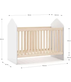 Cuna infantil Estela acabado blanco/cera blanca, 102cm(alto) 66.5cm(ancho) 123.8cm(fondo)