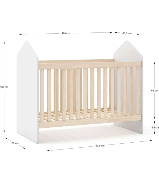 Cuna infantil Estela acabado blanco/cera blanca, 102cm(alto) 66.5cm(ancho) 123.8cm(fondo)