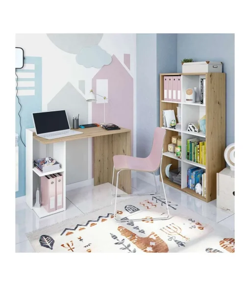 Escritorio reversible Gilda en blanco artik y roble nordi 78 cm (alto) x 100 cm (ancho) x 52 cm (prof.)