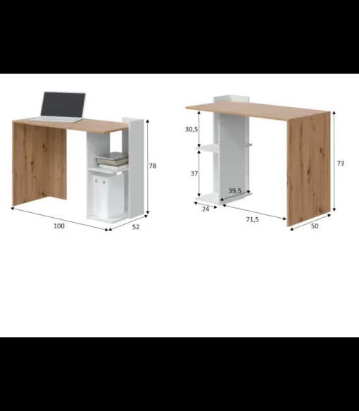 Escritorio reversible Gilda en blanco artik y roble nordi 78 cm (alto) x 100 cm (ancho) x 52 cm (prof.)