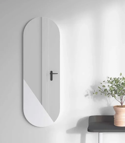 Espejo de pared asimétrico modelo 756 acabado blanco, Altura 90cm. Ancho 30cm. Fondo 2cm.