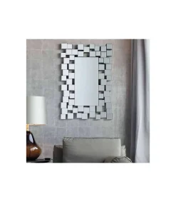 Espejo moderno rectangular en color plata, 61cm(ancho) 90cm(altura) 2cm(fondo).