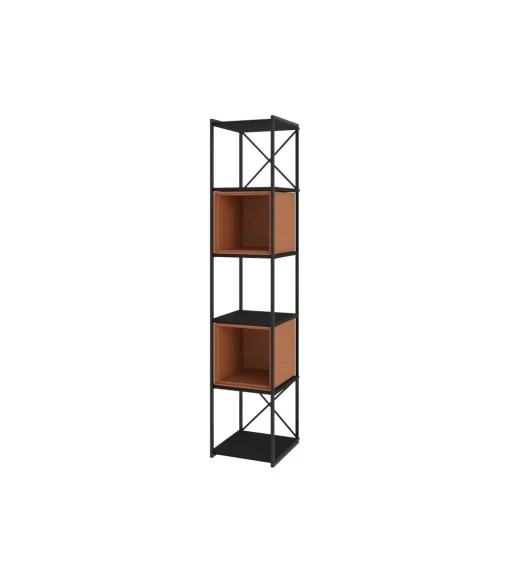 Estantería 2 cubos y estantes modelo Berta-36 acabado negro/terracota, 179cm(alto) 36cm(ancho) 39cm(largo).