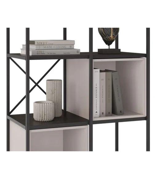 Estantería 3 cubos y estantes modelo Berta-70 acabado negro/crema, 179cm(alto) 70cm(ancho) 39cm(largo).