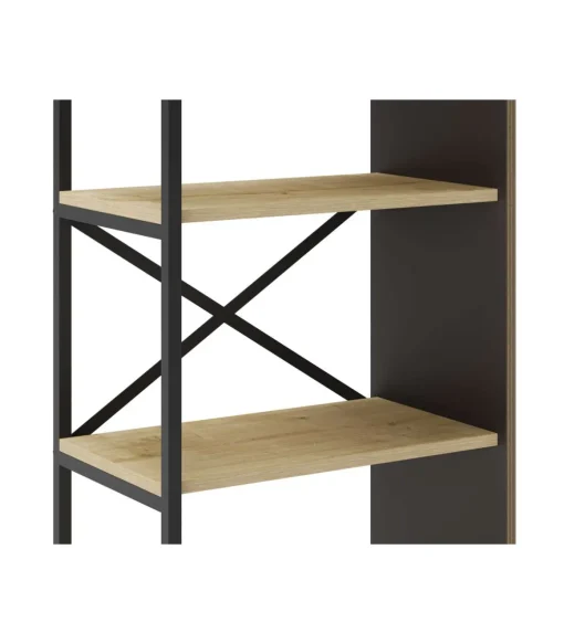 Estantería 5 estantes modelo Eva-58 acabado roble/negro, 175cm(alto) 58cm(ancho) 35cm(largo).