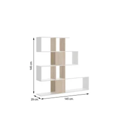 Estantería Andujar acabado blanco brillo/ natural, 145 cm(alto)145 cm(ancho)29 cm(fondo) .
