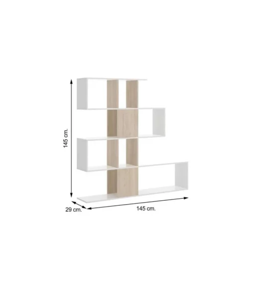 Estantería Andujar acabado blanco brillo/ natural, 145 cm(alto)145 cm(ancho)29 cm(fondo) .