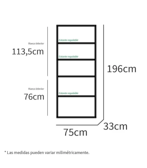 Estantería-2 cuatro estantes acabado blanco, 196.5 cm(alto)75.5 cm(ancho)33 cm(fondo)..