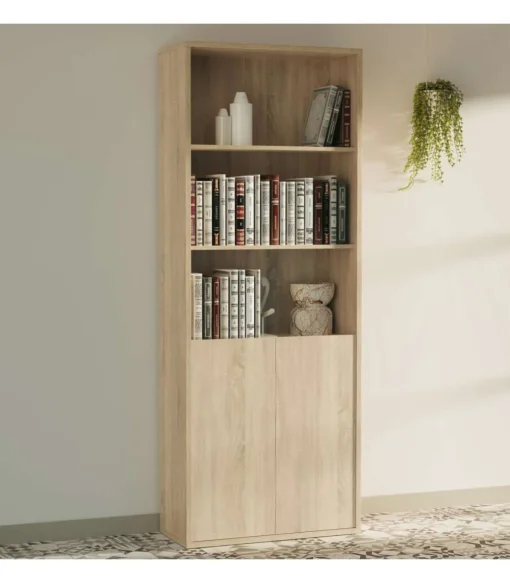 Estantería-1 dos puertas acabado roble cambrian, 196.5 cm(alto)75.5 cm(ancho)33 cm(fondo)..