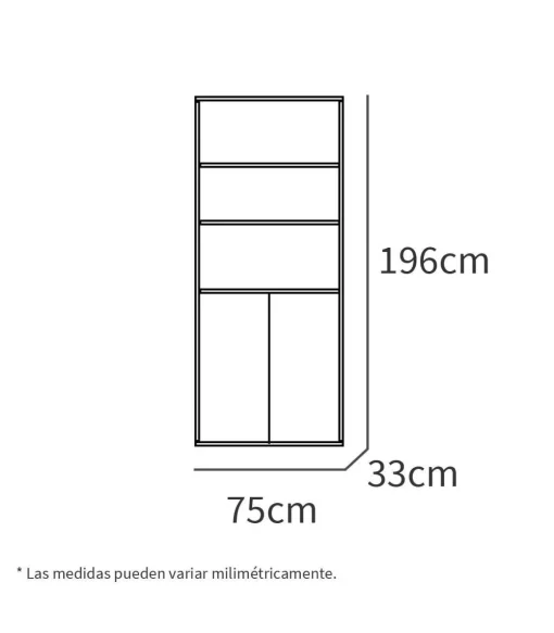 Estantería-1 dos puertas acabado roble cambrian, 196.5 cm(alto)75.5 cm(ancho)33 cm(fondo)..