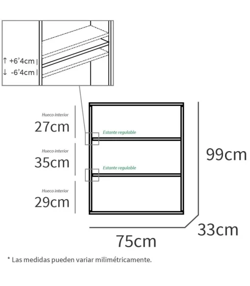 Estantería-4 tres estantes acabado roble gold, 99.5 cm(alto) 75.5 cm(ancho) 33 cm(fondo)..