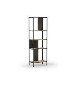 Estantería varios estantes modelo Amaya-58 acabado roble/negro, 175cm(alto) 58cm(ancho) 35cm(largo).