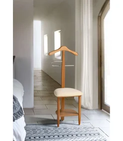 Galán 361 con asiento en beige herrajes cromado satinado lacado cerezo, 105 cm(alto)45 cm(ancho)41 cm(largo)