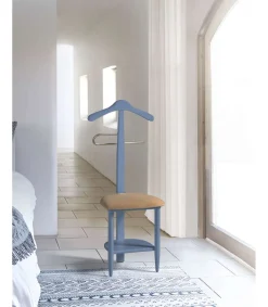 Galán 361 con asiento en beige herrajes cromado satinado lacado azul, 105 cm(alto)45 cm(ancho)41 cm(largo)