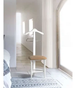 Galán 361 con asiento en beige herrajes cromado satinado lacado blanco, 105 cm(alto)45 cm(ancho)41 cm(largo)