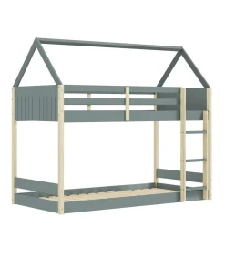 Litera juvenil Moira-Casita acabado verde kaki/natural, (Largo 197.4 x ancho 103.4 x alto 174.9 cm)