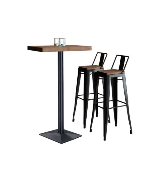 Mesa Alta Bar Moss acabado roble oscuro/negro, 110cm(alto) 70cm(ancho) 70cm(largo)