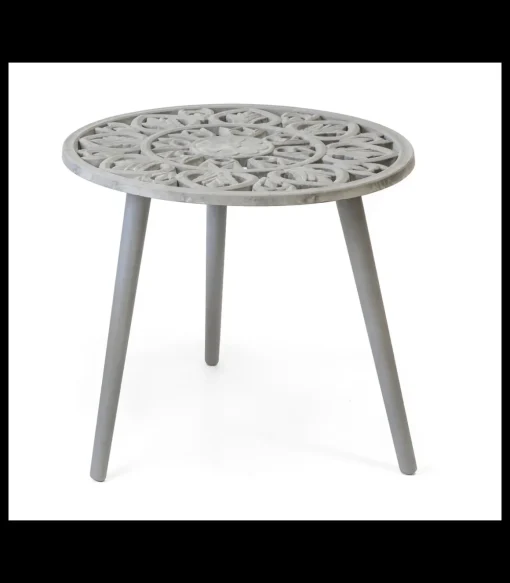 Mesa auxiliar redonda barata acabado gris, 46cm(alto) 48cm(ancho) 48cm(largo)