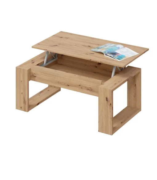 Mesa centro Caspe elevable acabado roble nordish. Medidas: 105 cm (Ancho) x 55 cm (Fondo) x 45 cm (Alto)
