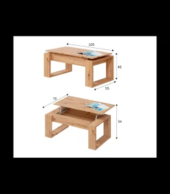 Mesa centro Caspe elevable acabado roble nordish. Medidas: 105 cm (Ancho) x 55 cm (Fondo) x 45 cm (Alto)