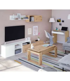 Mesa centro Caspe elevable acabado roble nordish. Medidas: 105 cm (Ancho) x 55 cm (Fondo) x 45 cm (Alto)