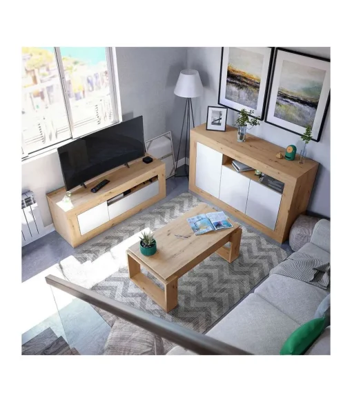 Mesa centro Caspe elevable acabado roble nordish. Medidas: 105 cm (Ancho) x 55 cm (Fondo) x 45 cm (Alto)