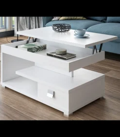 Mesa centro elevable acabado blanco, 51 cm(alto) 110 cm(ancho) 55 cm(largo)