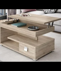 Mesa centro elevable acabado roble, 51 cm(alto) 110 cm(ancho) 55 cm(largo)