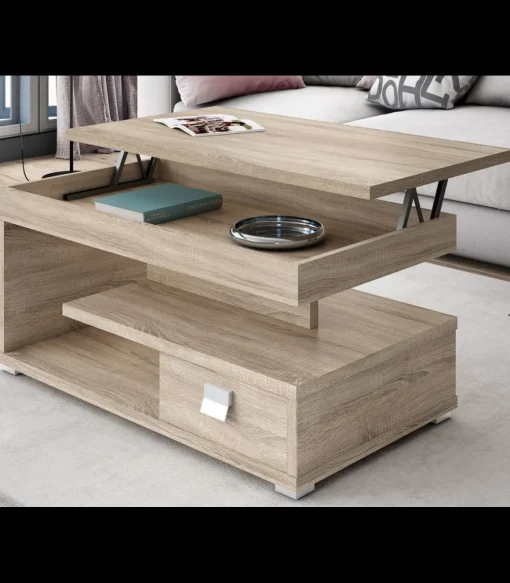 Mesa centro elevable acabado roble, 51 cm(alto) 110 cm(ancho) 55 cm(largo)