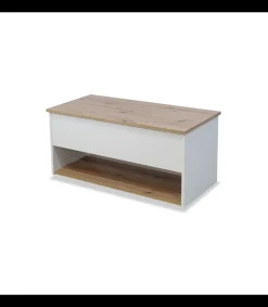Mesa centro elevable acabado blanco/artisan, 50cm(alto) 108cm(ancho) 50cm(largo)