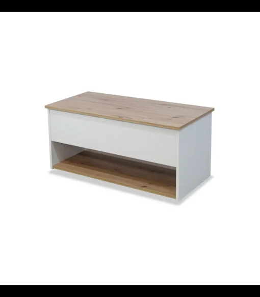 Mesa centro elevable acabado blanco/artisan, 50cm(alto) 108cm(ancho) 50cm(largo)