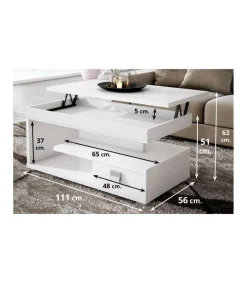 Mesa centro elevable acabado blanco, 51 cm(alto) 110 cm(ancho) 55 cm(largo)