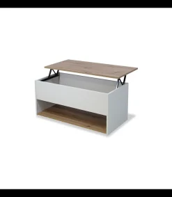 Mesa centro elevable acabado blanco/artisan, 50cm(alto) 108cm(ancho) 50cm(largo)