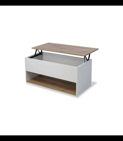 Mesa centro elevable acabado blanco/artisan, 50cm(alto) 108cm(ancho) 50cm(largo)