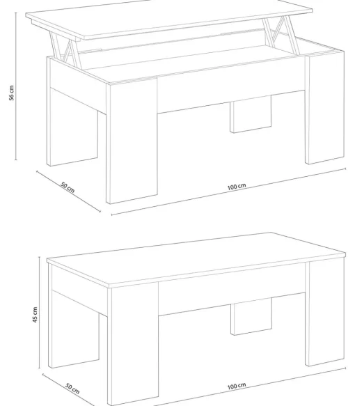 Mesa centro elevable Andujar Color Blanco Artik. 100 cm (Ancho) x 50 cm (Fondo) x 45-56 cm (Alto)