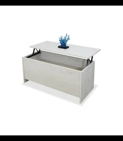 Mesa centro elevable baúl acabado blanco polar, 50cm(alto) 108cm(ancho) 50cm(largo)
