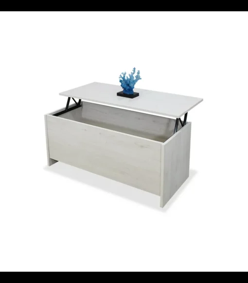 Mesa centro elevable baúl acabado blanco polar, 50cm(alto) 108cm(ancho) 50cm(largo)